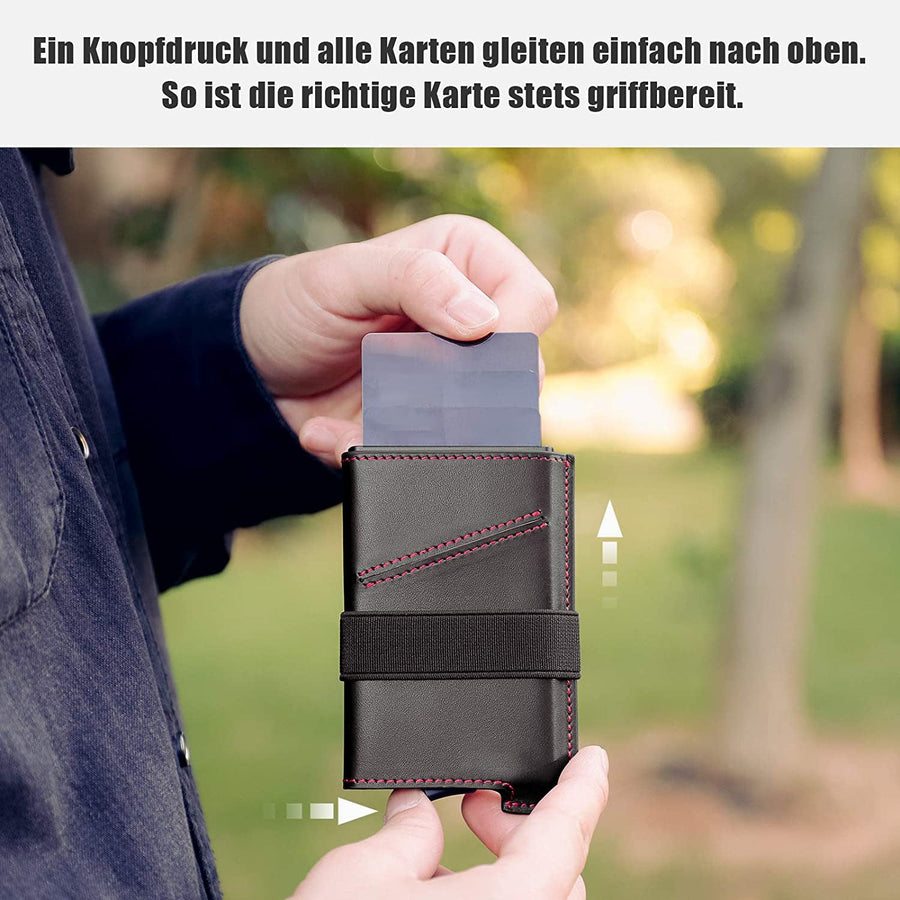 Leather Men's Wallet Compact Mini Card Holder Aluminum Alloy Card Holder Wallet - BuyTechno